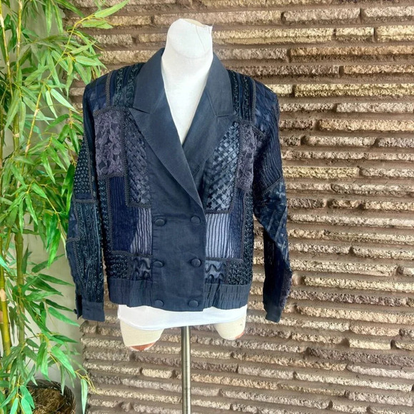Orlando Rossi Vintage Designer Navy Blue Patchwork Doubled Breasted Jacket - Picture 2 of 8